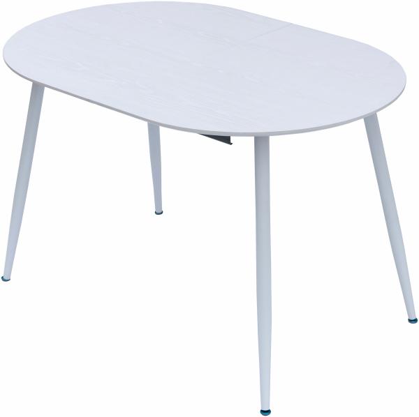 Esstisch Rodrigo ausziehbar 120-150-180 x 80 cm 4-10 Personen Ovaler Küchentisch mit Metallgestell für Küche, Esszimmer Holz Optik Weiß