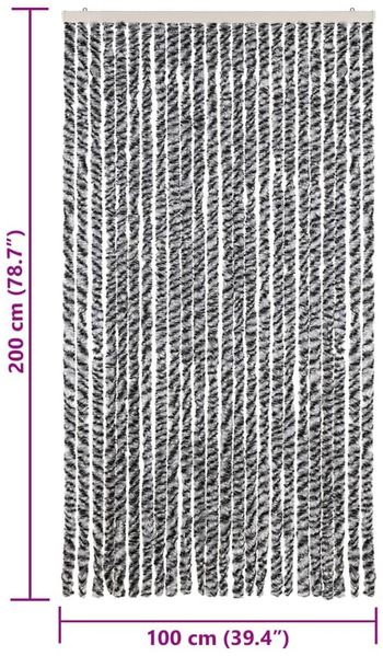 vidaXL Fliegenvorhang Grau, Schwarz und Weiß 100x200 cm Chenille 377336 Bild 7