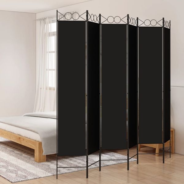 vidaXL 6-tlg. Paravent Schwarz 240x220 cm Stoff 350177