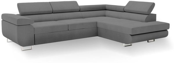 Goldstoff Ecksofa mit Schlaffunktion & Bettkasten - hochwertiges Sofa, Couch mit Schlaffunktion für Wohnzimmer - Schlafsofa - Eckcouch, Eckcouch mit praktischem Bettkasten in grau