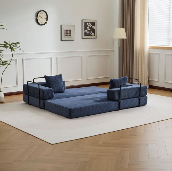 Leawin Loungesofa Faltbares Schlafsofa, bequemes Cord Bodensofa für kleine Räume, 4-in-1 Klappsofa für Wohnzimmer, Schlafzimmer, Büro oder Gäste