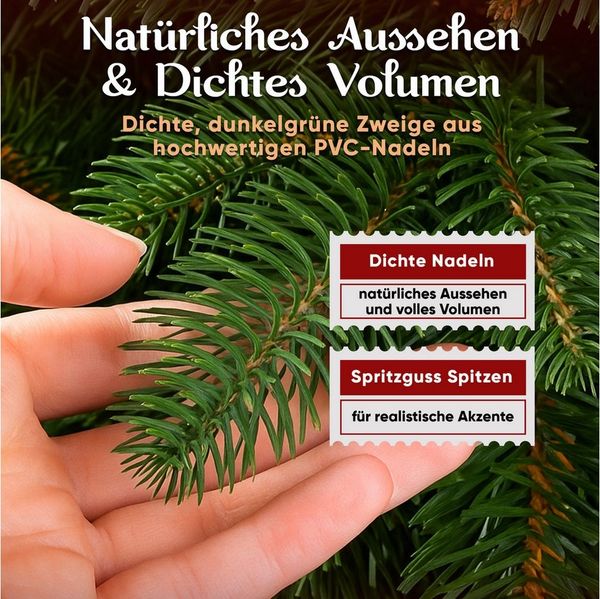 VESKA Künstlicher Weihnachtsbaum Naturgetreu mit Holzständer, Tannenbaum 140cm / 180 cm, dichte Zweige, mit Aufbewahrungstasche, LED Beleuchtung