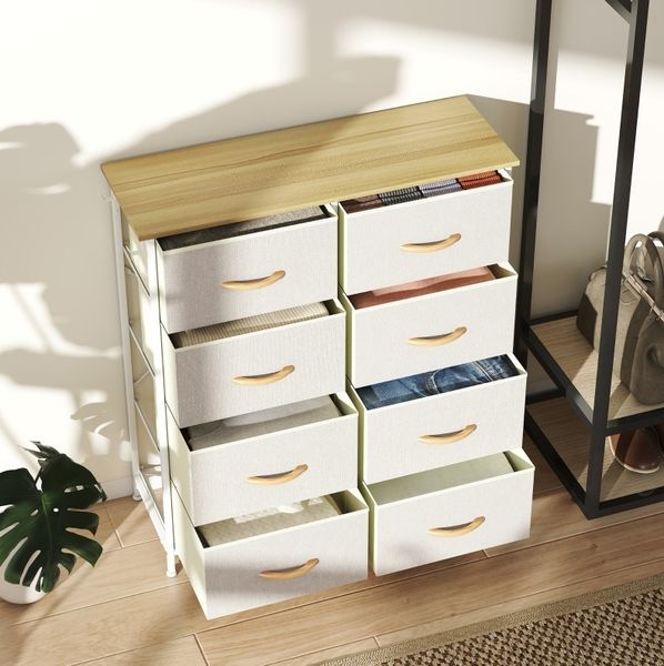 Kommode 86 x 30 x 94,5 cm mit 8 Stoffschubladen, 4 Aufbewahrungstaschen und 2 Haken aus Stahl
