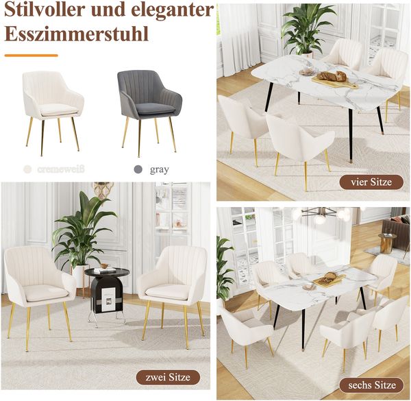 Merax 2er-set Samt-Esszimmerstuhl mit Steppdesign und Galvanisieren der Beine für Esszimmer und Küche (Beige) Bild 7