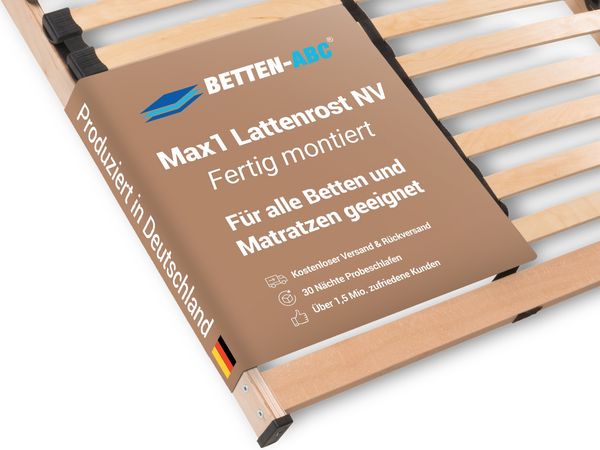Betten-ABC Max1 NV – fertig montierter Lattenrost mit 28 Leisten und Härtegradverstellung, Größe: 90x220