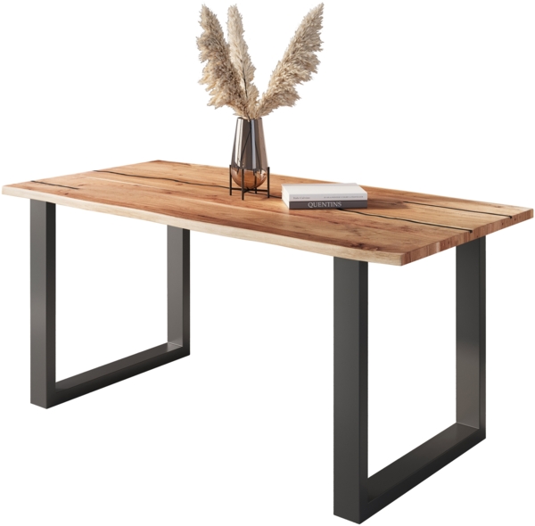 Baumkantentisch Akazie mit schwarzen Resin-Adern naturfarben 180 x 90 cm U-Gestell schwarz POLLY 92346023