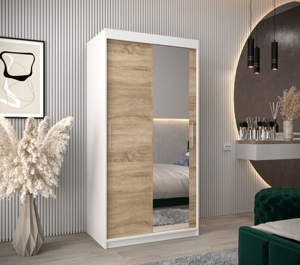 MOEBLO Schiebetürenschrank TORM 2 (Schrank mit Spiegel, mit/ ohne Schubladen, Schwebetürenschrank Schrank Garderobe Schiebtüren Schlafzimmer Wohnzimmerschrank) (BxHxT):100/120/150/180/200/250x200x62 cm