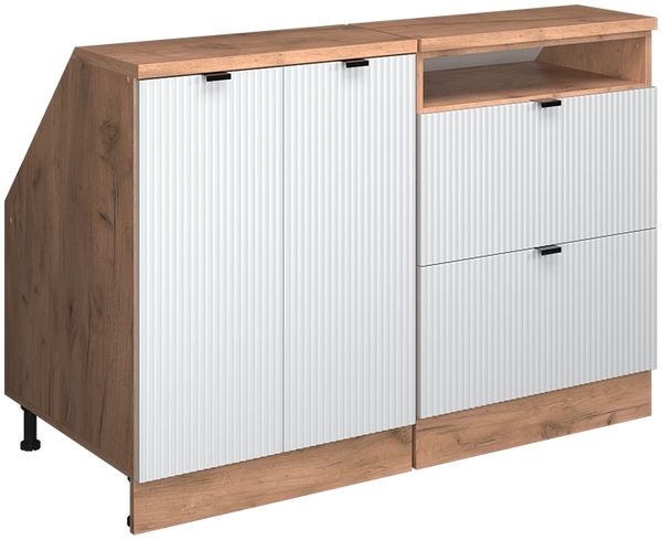 Dachschrägenschrank-Set Rion Weiß Riffel 120 cm 2er Set Schrankkorpuss 60 cm Tiefe Vicco