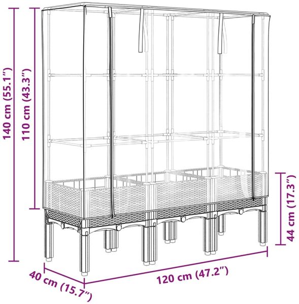 vidaXL Hochbeet mit Gewächshaus-Aufsatz Rattan-Optik 120x40x140 cm 4015820 Bild 9