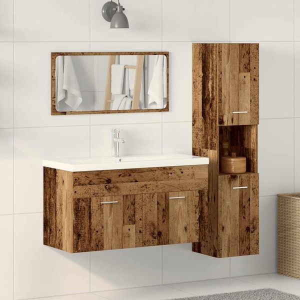 vidaXL 3-tlg. Badmöbel-Set Altholz-Optik Holzwerkstoff 3328591