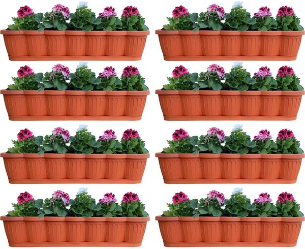 Blumenkasten Balkonkasten Pflanzkasten Terracotta im Wellendesign inkl. passenden Bewässerungsuntersetzer 40, 60 oder 80 cm
