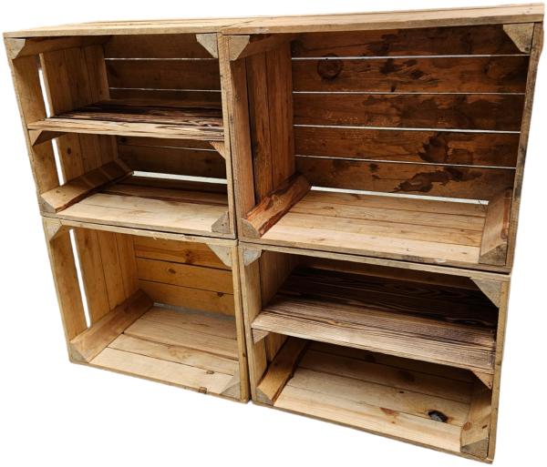 Holzkisten 4er Set 50 x 40 x 30cm mit Regal Lang Vintage Natur