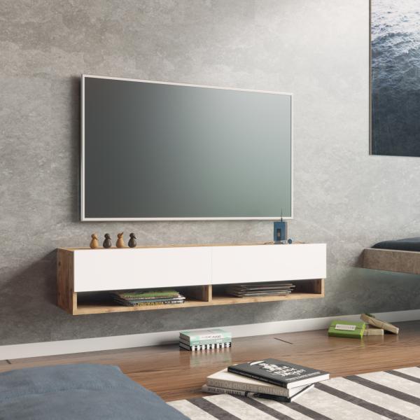 Fernsehtisch Laitila 140x31,5x29,5cm Eiche rustikal/Weiß [en. casa]