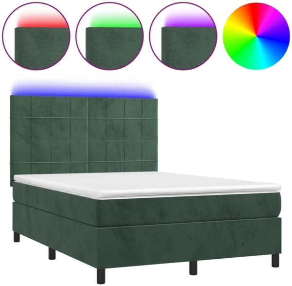 vidaXL Boxspringbett mit Matratze & LED Dunkelgrün 140x190 cm Samt 3136122