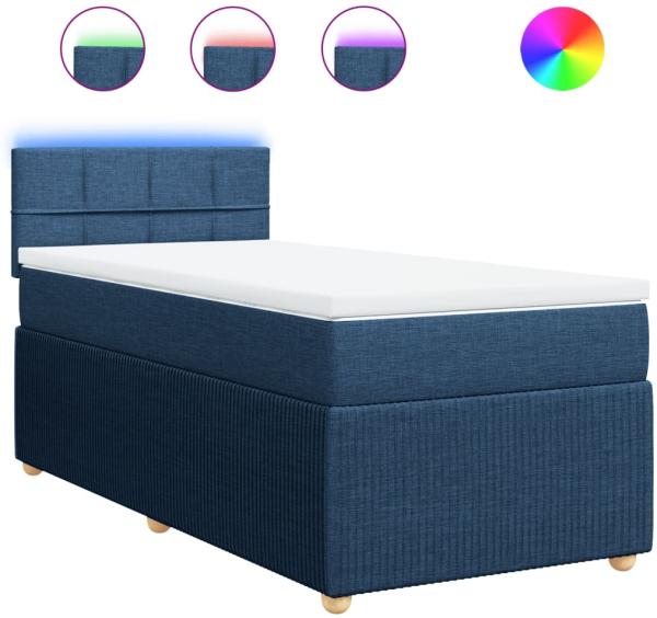 vidaXL Boxspringbett mit Matratze Blau 90x200 cm Stoff 3289645