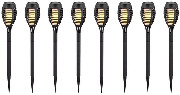 8er Set LED Solarleuchten, schwarz, Feuereffekt, H 50 cm