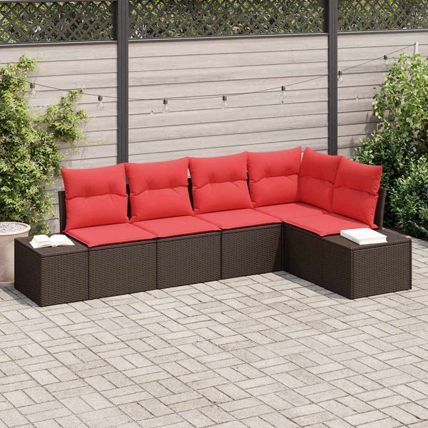vidaXL Gartensofa-set mit Kissen 5 pcs Braun Poly-Rattan 3347064