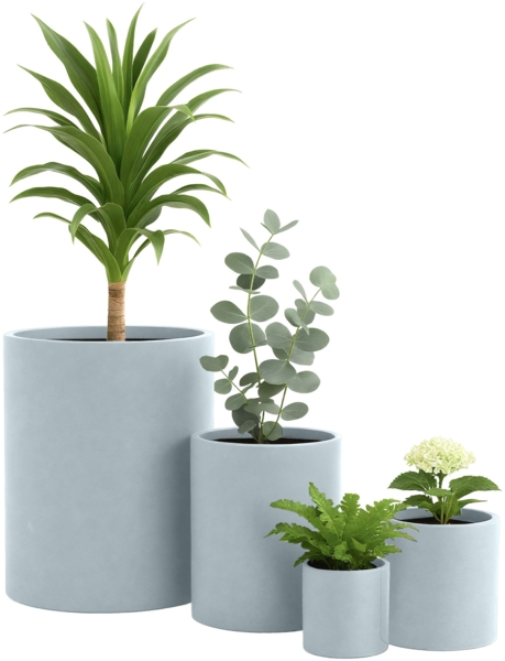 CLP 4er Set Pflanzkübel rund wetterbeständig in Steinoptik mit Ablauf,grau