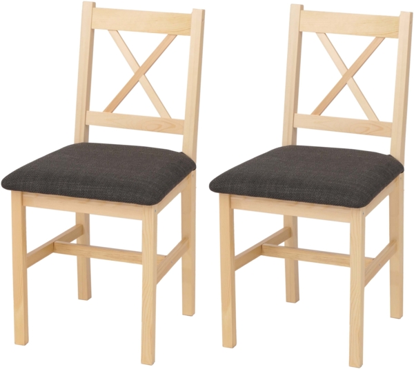 2er-Set Esszimmerstuhl HWC-F77, Lehnstuhl Küchenstuhl Stuhl, Massiv-Holz Stoff Landhaus ~ natur, Polster schwarz