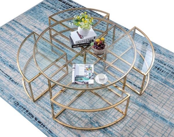 JVmoebel Couchtisch Runder Designer Glas Couch Edelstahl Sofa Tisch Wohn Design Rund (Couchtisch), Made in Europa