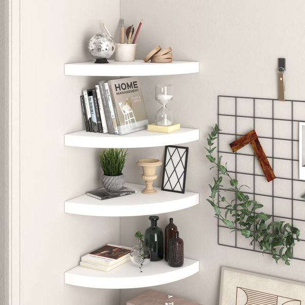 vidaXL Eck-Schweberegale 4 Stk. Weiß 35x35x3,8 cm MDF 323918