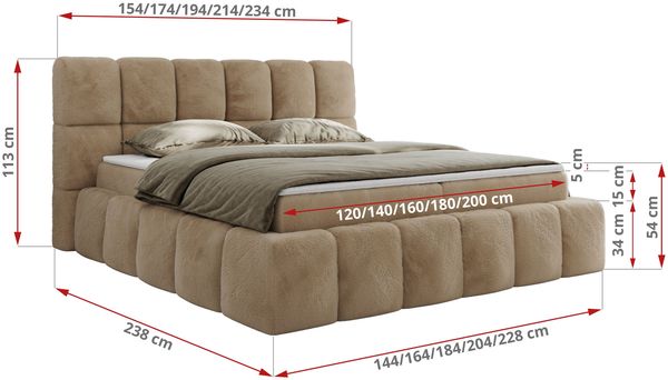 Boxspringbett mit dekorativem Kopfteil, Doppelbett mit zwei 7 Härtezonen Multipocket-Matratzen, Bettkästen, Polsterbett - NIRA - 200 x 200 cm - Beige Plüsch - H4 Bild 6