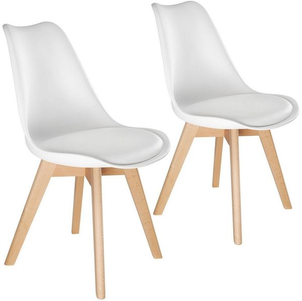 tectake Esszimmerstuhl Küchenstuhl Scandi-Design, gepolsterte Sitzfläche, 49 x 53 x 82 cm (Polsterstuhl Frederikke in weiß, 2 St), ergonomische Form, massive Holzbeine, bodenschonende Filzgleiter