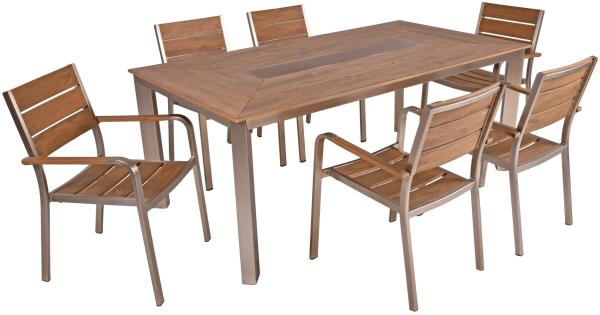 7tlg. Alu Tischgruppe FLORENCE Garten Sitzgruppe Outdoor Beige Metall Kunststoff