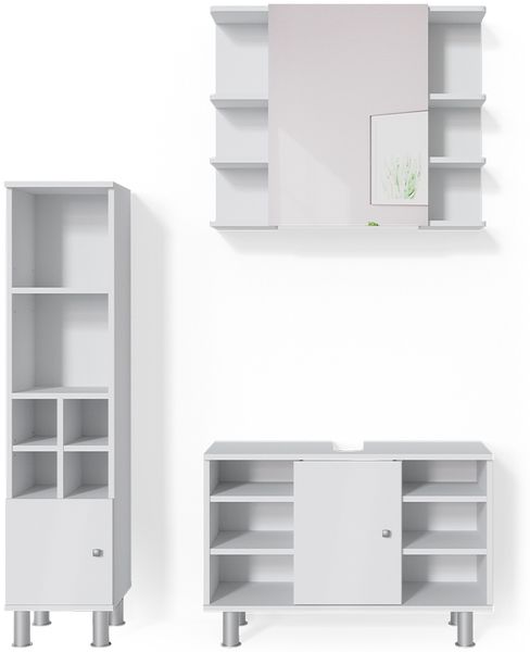 Badmöbel-Set Fynn Weiß 3 Teile, mit Midischrank Tür klein Vicco