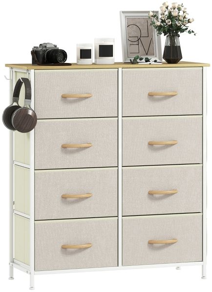 Kommode Mit 8 Stoffschubladen & Seitentaschen - Aufbewahrungsschrank Sideboard Mit Stahlrahmen Und Kippsicherung Bild 7
