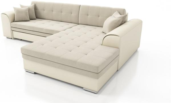 Couchgarnitur SARRA Creme-Dunkelbeige mit Schlaffunktion Ottomane Rechts