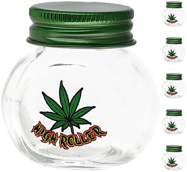 CEPEWA Vorratsglas Vorratsglas 'Weed' 6er Set 50ml Glas Metall Schraubverschluss Cannabis