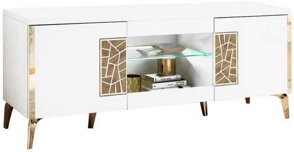Interdesign24 TV-Board Stella (2-Türig mit offenen Fächern, in Weiß/Gold Hochglanz), Made in Italy