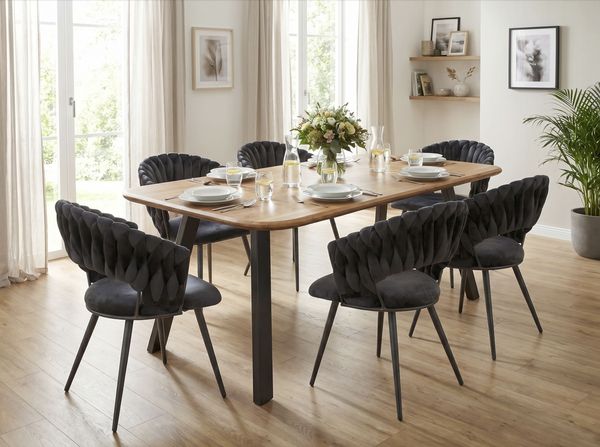 LC Home 'Nancy' Essgruppe, 4 Stühle + Tisch, Schwarz, 4-Fuß, 215x100 cm