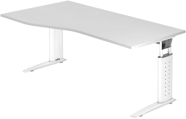 bümö höhenverstellbarer Schreibtisch U-Serie 180x100 weiß, Gestell in weiß - großer PC Tisch für's Büro manuell höhenverstellbar, Computertisch verstellbar, US-18-W-W