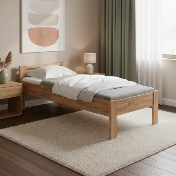 skølm 'Fenrir' Bett 90x200 cm, natur geölt, Massivholz Eiche, Seniorenbett mit Komforthöhe 51 cm, Massivholzbett geeignet ein Einzelbett Bild 1