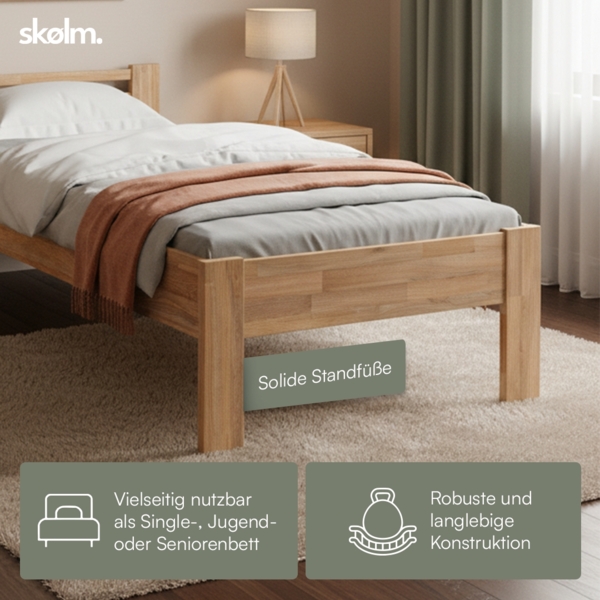 skølm 'Fenrir' Bett 90x200 cm, natur geölt, Massivholz Eiche, Seniorenbett mit Komforthöhe 51 cm, Massivholzbett geeignet ein Einzelbett Bild 5