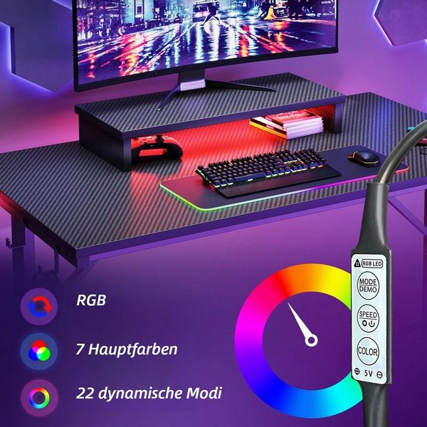 Bestier Gamingtisch 106cm Gaming Schreibtisch mit RGB-LED, 106cm Jugendschreibtisch (Gamer Tisch mit Tablett Ständer, Getränkehalter und Kopfhörerhaken), Ergonomischer Computertisch fur Spielzimmer