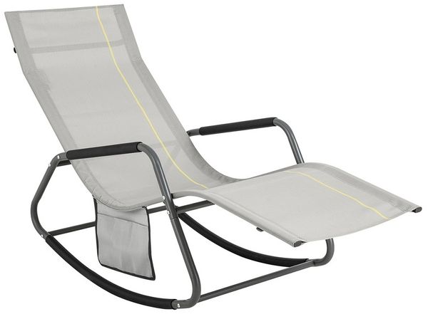SoBuy OGS47-KA Schaukelstuhl Garten, Textilgewebe, Lackiert, Hellgrau, 145 x 84 x 57 cm