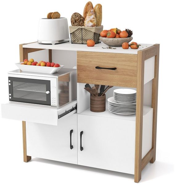 COSTWAY Küchenbuffet Küchenschrank mit Türen & Schubladen, Sideboard Holz