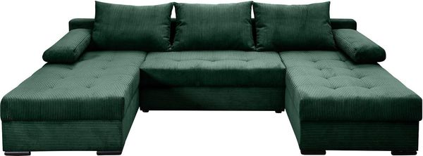 INOSIGN Wohnlandschaft Josy U-Form, Breite 269 cm, Flachgewebe, Struktur, Kunstleder, inkl. Bettfunktion, Bettkasten, mit 3 gleich großen Rückenkissen