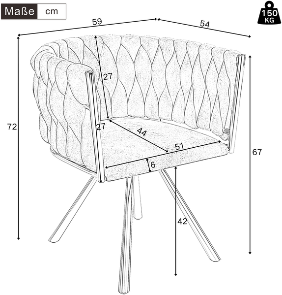 Stuhl 4er-Set, Samt 360°-Drehstuhl, Grau/Gold, gepolstert mit Metallgestell,54x59x72 cm Bild 4