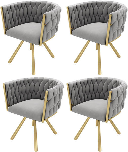 Stuhl 4er-Set, Samt 360°-Drehstuhl, Grau/Gold, gepolstert mit Metallgestell,54x59x72 cm Bild 7