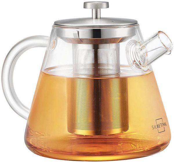 SILBERTHAL Teekanne Glas mit Siebeinsatz, 1.5 l, Hitzebeständiges Glas geeignet für E-Herd, Teewärmer & Gasherd