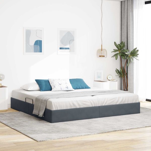 vidaXL Ottoman Bettgestell mit Speicher Dunkelgrau 200 x 200 cm Samt 3442905