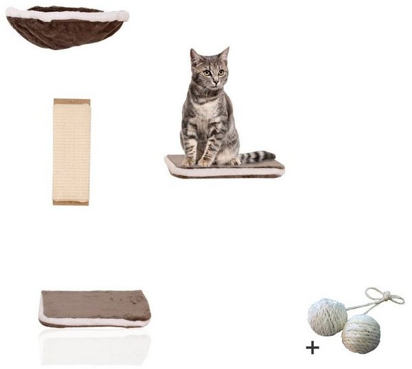 Rohrschneider Katzen-Kletterwand Vierteilige Wandelemente Katzenmöbel Wandmontage Katzen Wandpark, verschiedene Farben