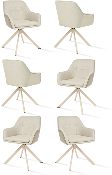 GOEURVANT 1437 Esszimmerstühle 6er-Set, 360° Drehbar, Webstoff - Beige