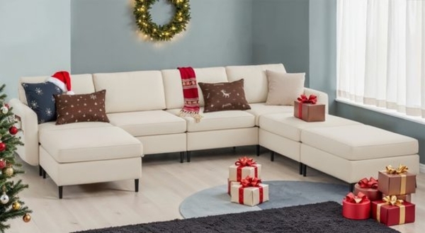 VASAGLE Ecksofa 7 Teile, Modulares Sofa, 7-Sitzer, Schlafsofa, L-förmiger Couch mit Armlehnen