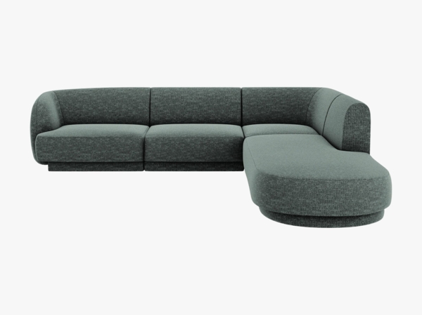 Micadoni 6-Sitzer Ecke rechts Sofa Miley | Beinfarbe Black Plastic, Petrol, Chenille