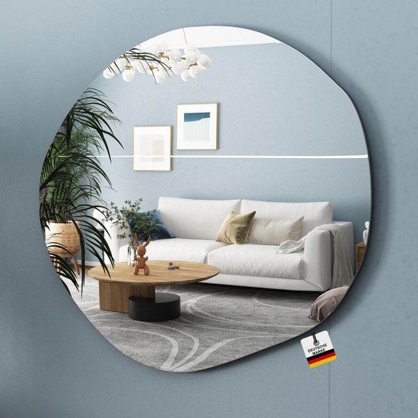 Albatros Designerspiegel Asymmetrisch 60 x 45 cm Wandspiegel oder Türspiegel, Moderne organische Form Spiegel Rund und Groß Asymmetrischer Spiegel unförmig und Rahmenlos, Größe:66cm x 63cm